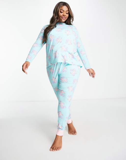 Chelsea Peers rainbow dinosaur crop top and legging pajama set in