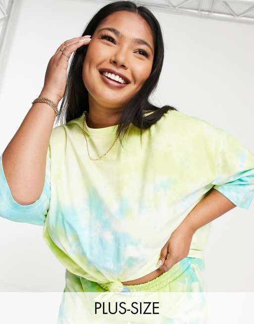 Chelsea Peers Plus - Lounge-T-shirt met geknoopte voorkant in tie-dye