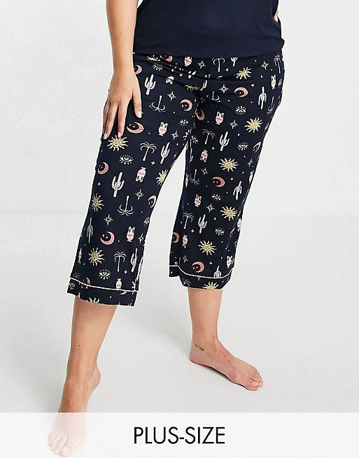 Chelsea Peers Plus mythical print cami top and trousers pyjama set in navy