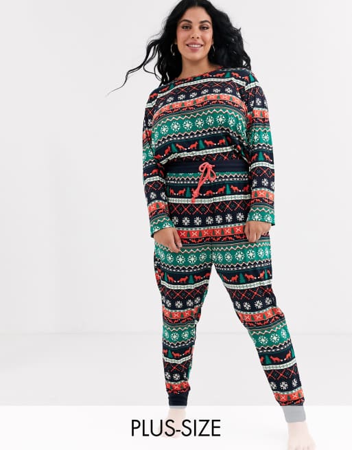 agitatie Besmetten plak Chelsea Peers Plus Size fairisle print long pyjama set | ASOS