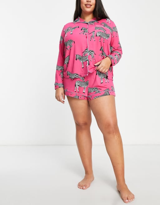 Chelsea Peers Plus zebra print pyjama set in pink