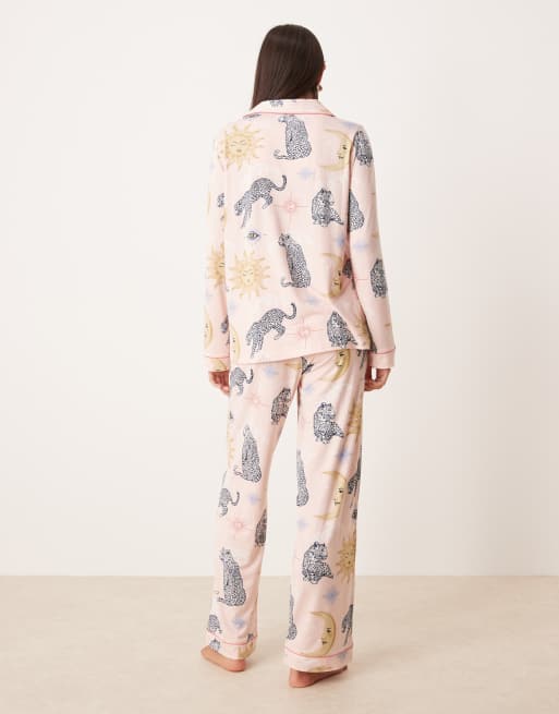 Chelsea Peers poly long sleeve camp collar pajama set in celestial tiger print