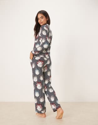 Chelsea Peers Poly Long Sleeve Revere Pajama Set In Multi