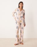 [Chelsea Peers] Chelsea Peers poly long sleeve revere pyjama set in celestial tiger print-Pink 8 PINK
