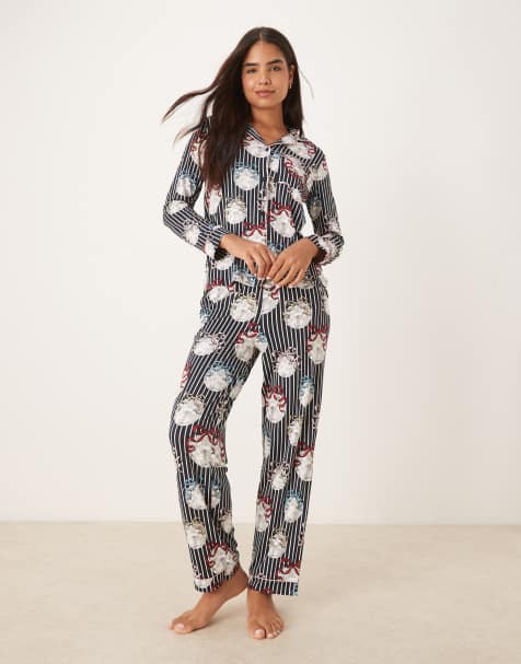 Chelsea Peers poly long sleeve revere pyjama set in Christmas disco ball print - view 1