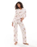 [Chelsea Peers] Chelsea Peers poly long sleeve revere shirt and pants pyjama set in pink alpaca print-Multi 8 MULTI