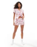 [Chelsea Peers] Chelsea Peers poly short sleeve revere pyjama set in dessert wavy stripe print-Multi 8 MULTI