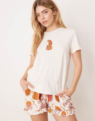 poly short sleeve T-shirt and shorts set in paradise print-Multi