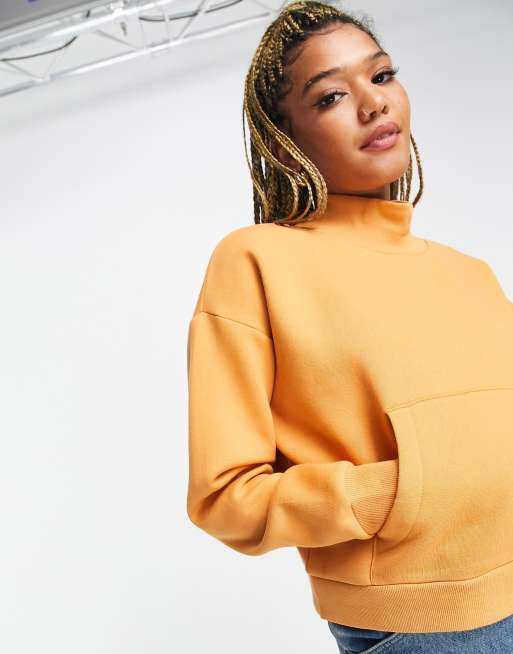 Chelsea Peers – Pomarańczowa bawełniana krótka bluza dresowa z golfem – ORANGE