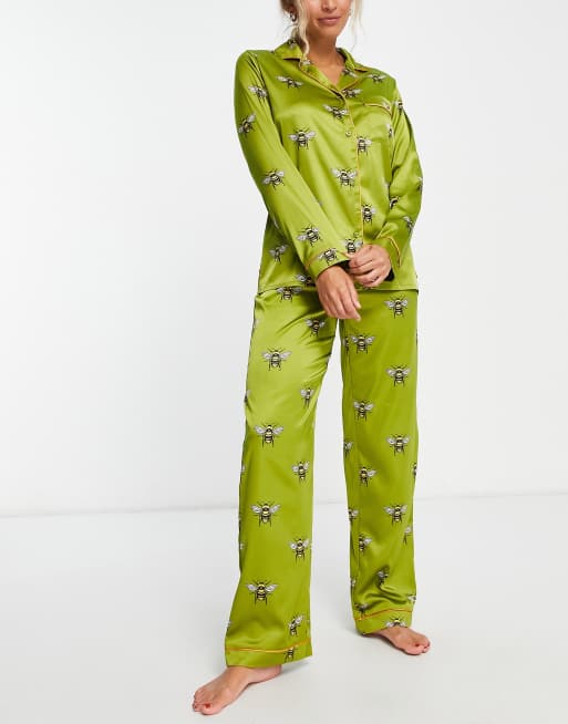 SATIN EFFECT PRINTED PAJAMA-STYLE PANTS - Yellow