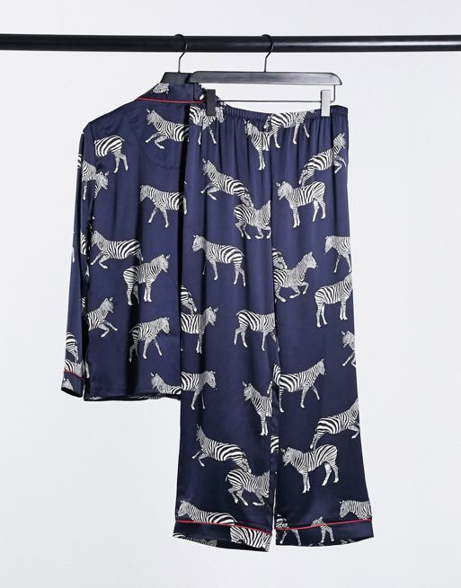 Chelsea Peers CURVE ZEBRA PRINT LONG SET - Pyjamas - Navy/dark blue 