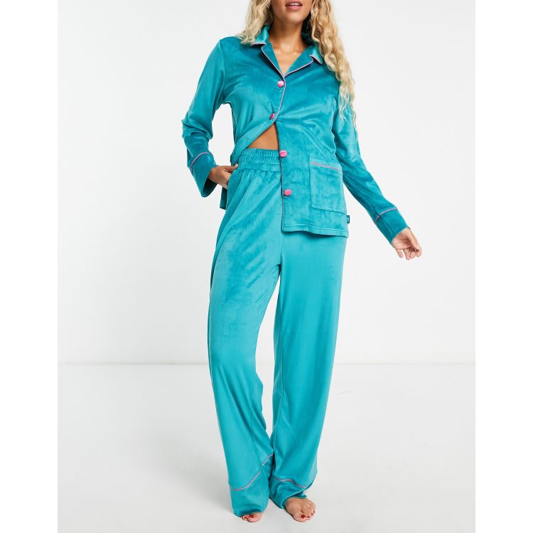 Chelsea Peers premium velour button up & relaxed trouser pyjama