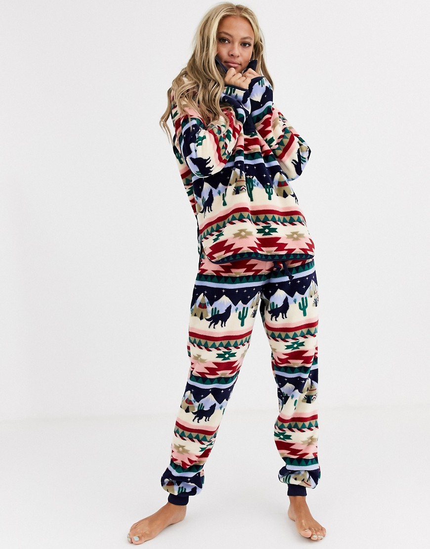 Chelsea Peers – Printet hygge pyjamas-sæt i imitered lammeskind-Multifarvet