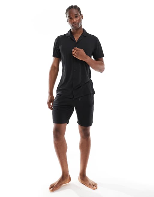 Chelsea Peers - Pyjama avec chemise manches courtes à revers et short en polyester - Noir, 2 de 4