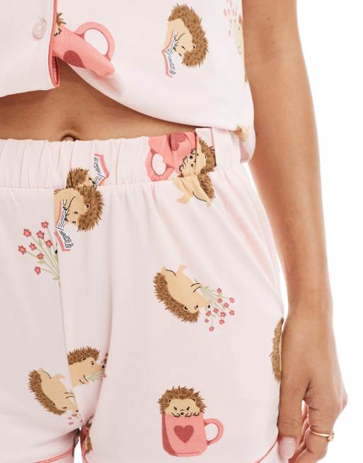 Chelsea Peers - Pyjama avec chemise manches courtes à revers et short - Imprimé hérisson, 2 de 4