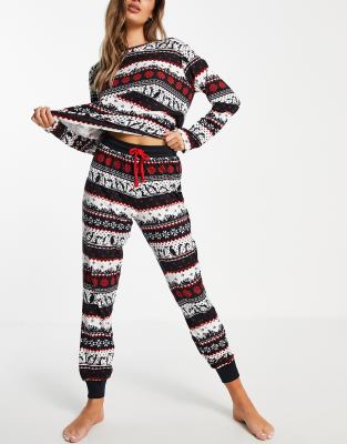 Chelsea Peers - Pyjama de Noël à motif jacquard pingouin - Bleu marine, rouge et blanc | ASOS