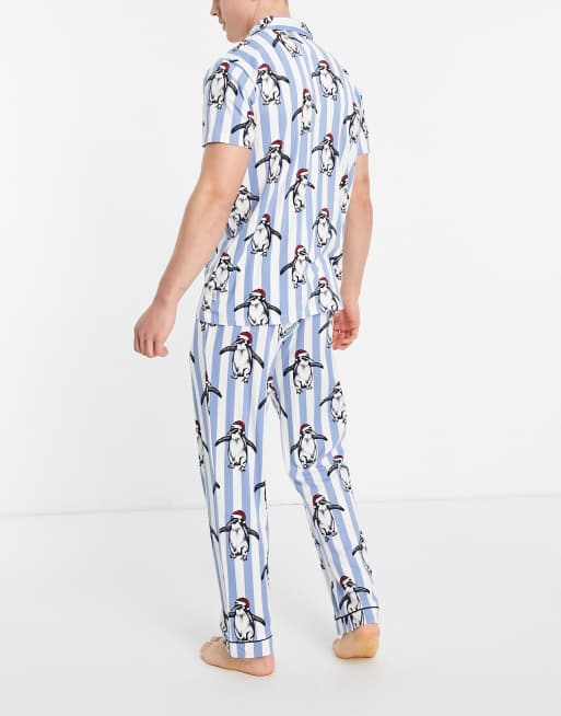 Chelsea Peers - Pyjama de Noël à rayures et imprimé pingouin - Bleu, 2 de 4