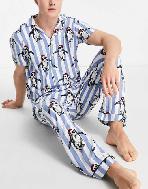 Chelsea Peers - Pyjama de Noël à rayures et imprimé pingouin - Bleu, 3 de 4