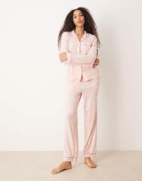 Chelsea Peers - Pyjama en polyester avec chemise à col à revers et manches longues - Rose nuit étoilée - view 1