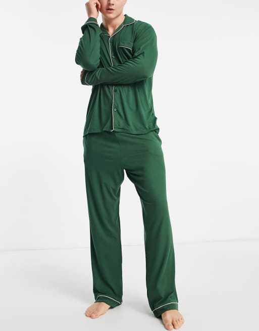 Chelsea Peers – Pyjama in Khaki mit Knopfleiste