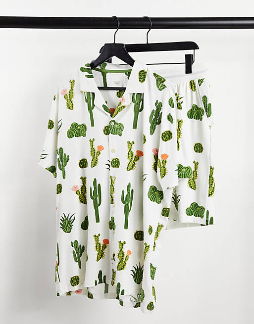 Chelsea Peers pyjama shirt and short set in cactus print