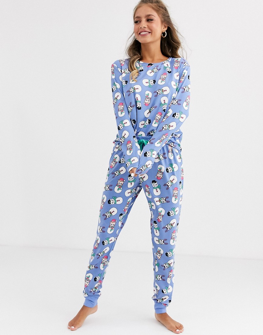 Chelsea Peers – Pyjamas med kattsnögubbe-Blå