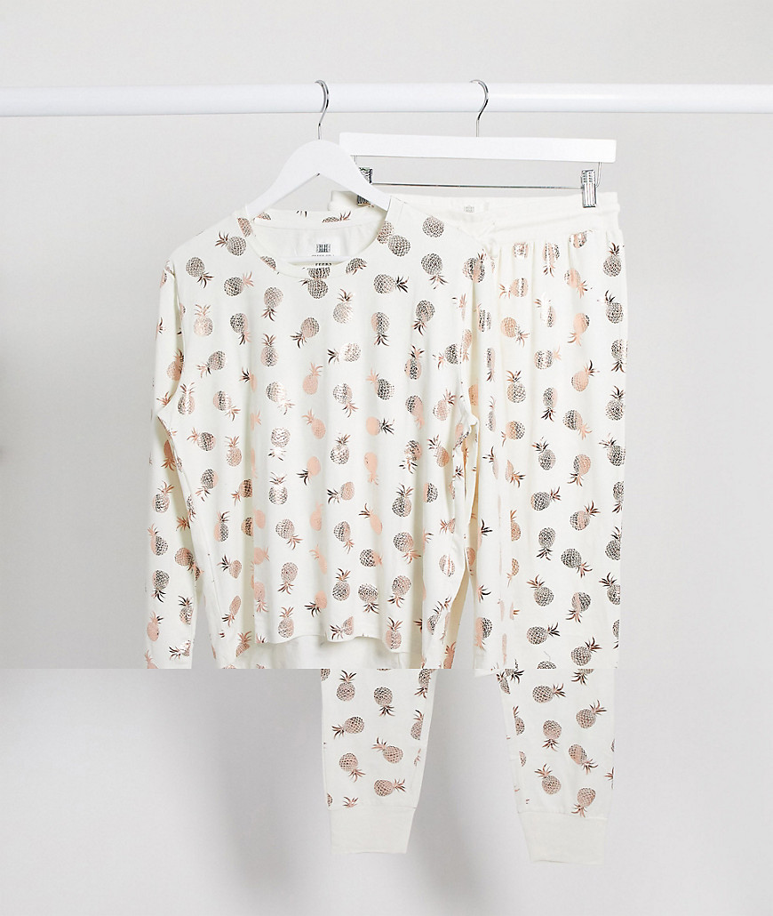 Chelsea Peers - Pyjamaset met folie-ananasprint in wit