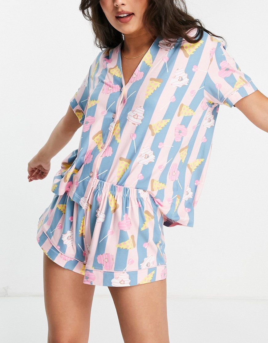 Chelsea Peers - Pyjamaset met snoepprint in roze en blauw