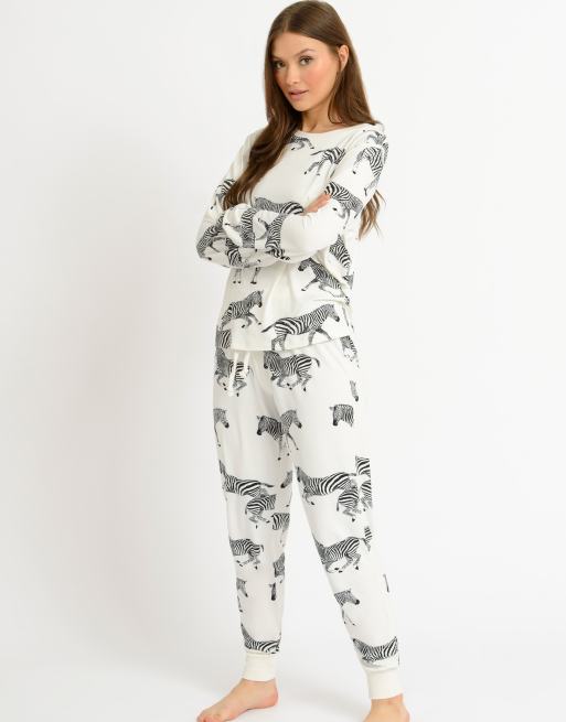 Chelsea Peers - Pyjamaset van polyester met zebraprint in crème - CREAM