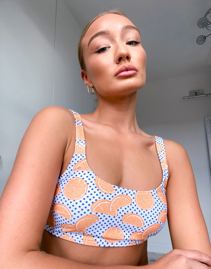 Chelsea Peers recycled bikini top with oranges and polka dot print
