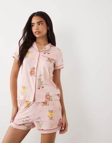 Chelsea Peers revere top and shorts set in pink bear print - view 1