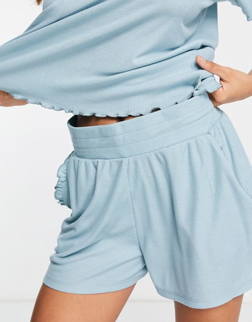 Missguided striped shirt and shorts pyjama set in blue, ASOS