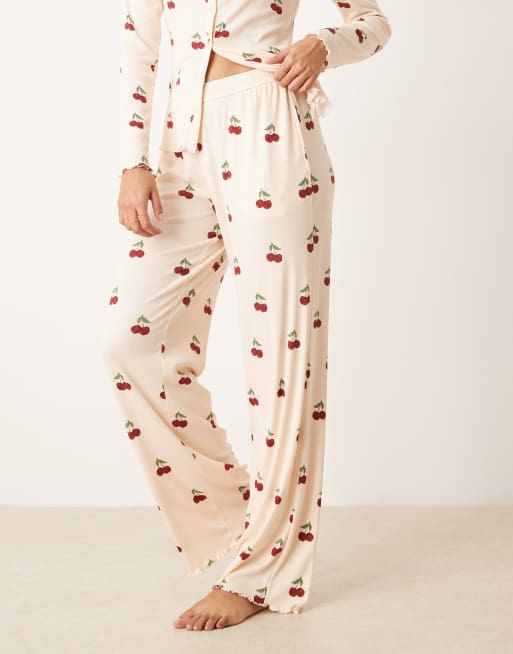 Chelsea Peers ribbed long sleeve pajama set in delicate cherry striped print, 4 of 4