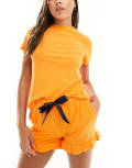 Chelsea Peers ribbed modal t-shirt and shorts set in orange