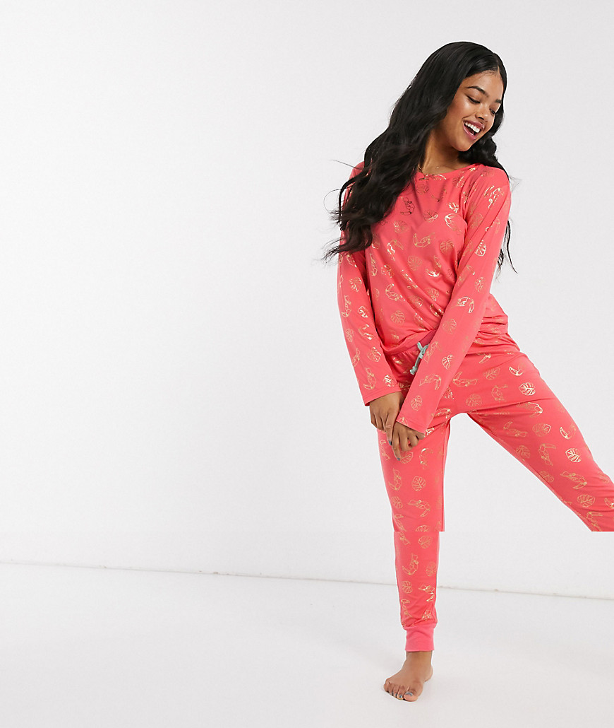 Chelsea Peers – Rosa pyjamas med guldfoliemönster-Flerfärgad