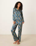 [Chelsea Peers] Chelsea Peers satin long sleeve revere pyjama set in dancing tiger print-Blue 6 BLUE