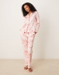 [Chelsea Peers] Chelsea Peers satin long sleeve revere pyjama set in letter to santa print-Pink 8 PINK