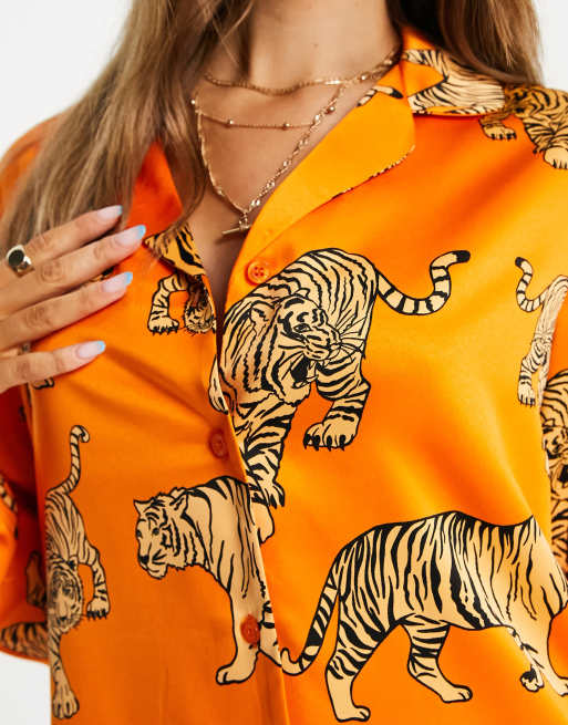 Shady Lady Print Pajamas In Orange Tiger