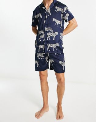 Chelsea Peers satin short pyjama set in navy zebra print  | ASOS