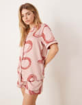 [Chelsea Peers] Chelsea Peers satin short sleeve revere shirt and shorts set in snake print-Pink 8 PINK