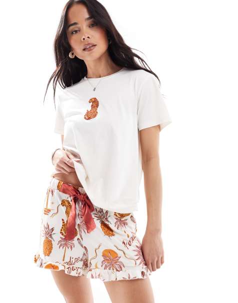 Chelsea Peers - Set met T-shirt van polyester met korte mouwen en shorts in paradijsprint - view 1
