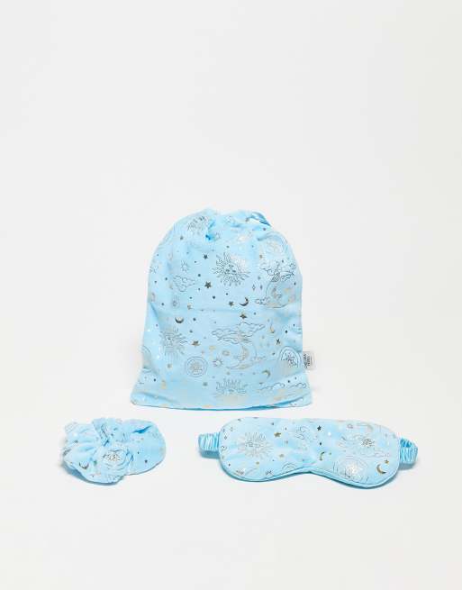 Chelsea Peers - Set regalo azzurro con stampa di stelle e luna con mascherina da notte ed elastico per capelli