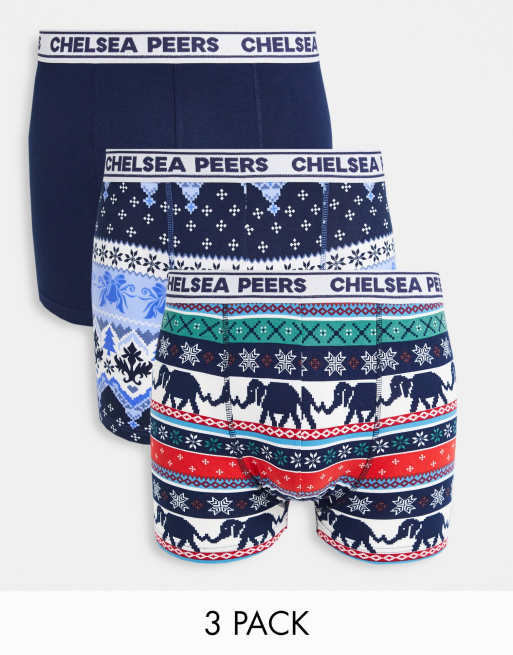 Chelsea Peers - Set van 3 boxershorts met fairisle motief in marineblauw