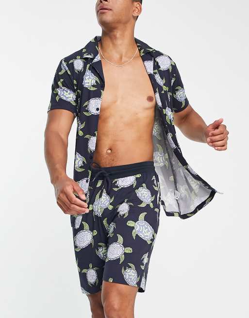 Chelsea Peers short jersey pyjama set in navy turtle print