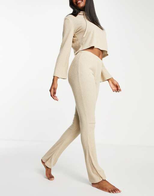 Chelsea Peers soft jersey rib lounge pants in stone CREAM ASOS