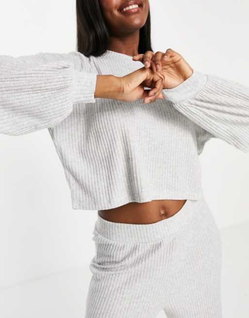 Chelsea Peers soft jersey rib lounge set in gray, 2 of 2