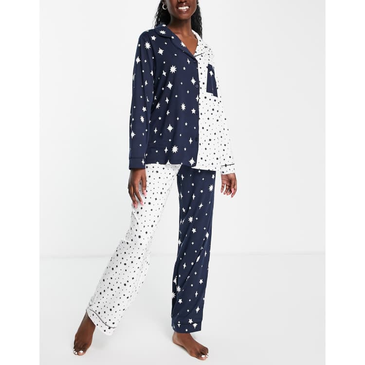 Chelsea Peers spliced button through long pajamas in sparkly star print ASOS