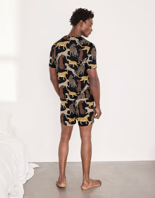 Chelsea Peers Starry leopard print short pyjama set in navy, 2 of 7