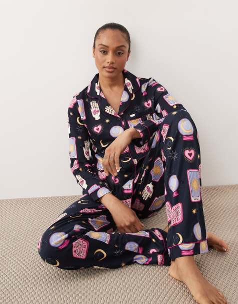 Chelsea Peers Tall long sleeve pyjama set in navy tarot card print - view 1