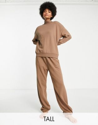 Chelsea Peers Tall oversized sweat and jogger set with woven logo tab in taupe